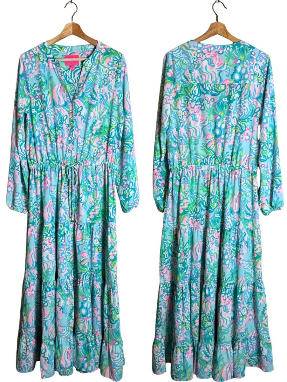 Lilly Pulitzer Cori Stretch Midi Shirt Dress Women's 10 Aqua La Vista Maxi NWOT - Picture 2 of 16